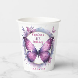 Vasos De Papel Mariposa morada Purpurina - Cumpleaños