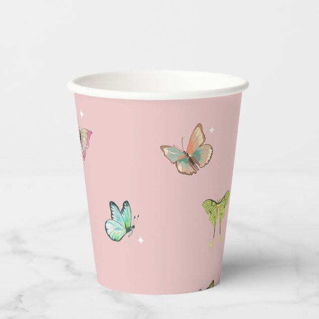 Vasos De Papel Mariposa Pastel Púrpura (Anverso)
