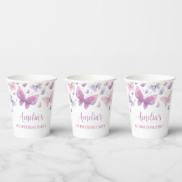 Vasos De Papel Mariposa púrpura rosa