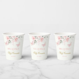Vasos De Papel Mariposa rosa Quinceañera