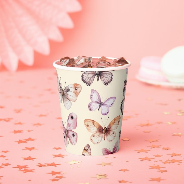 Vasos De Papel Mariposas Acuarela Cumpleaños Despedida de Soltera (in situ)