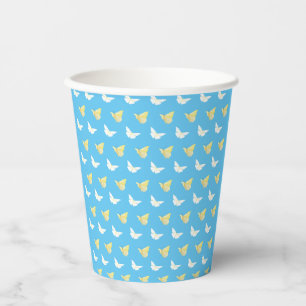 Vasos De Papel Mariposas amarillas blancas y claras volando azul