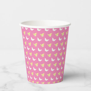 Vasos De Papel Mariposas amarillas blancas y claras volando rosa