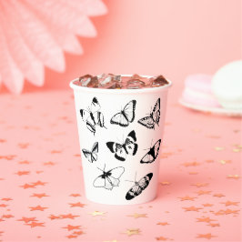 Vasos De Papel Mariposas blancas y negras