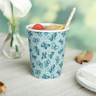 Vasos De Papel Mariposas doodle bugs - turquesa - patrón.