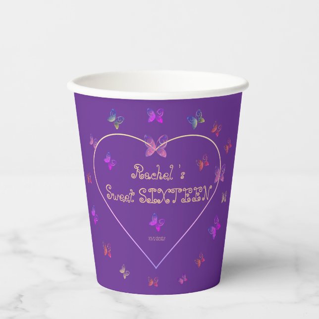 Vasos De Papel mariposas dulces de corazón rosado dulce dulce 16  (Anverso)