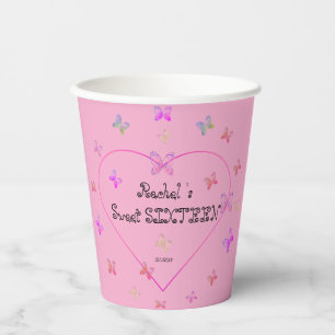 Vasos De Papel mariposas dulces de corazón rosado dulce dulce 16 
