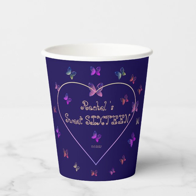 Vasos De Papel mariposas dulces de corazón rosado dulce dulce 16  (Anverso)