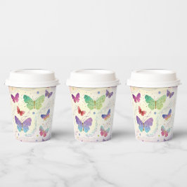 Vasos De Papel Mariposas elegantes violeta y azul brillante