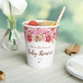 Vasos De Papel Mariposas florales Baby Shower rosa