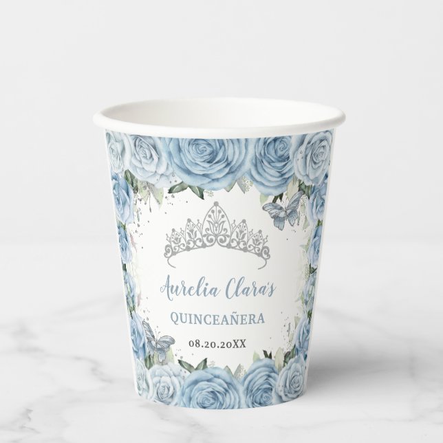 Vasos De Papel Mariposas Florales Bebés Tiara QUINCEAÑERA (Anverso)