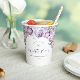 Vasos De Papel Mariposas Moradas Florales Modernas para Despedida