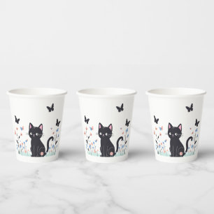Vasos De Papel Mariposas observadoras de gato negro