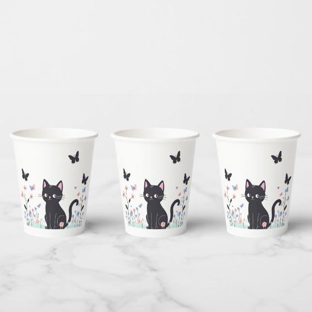Vasos De Papel Mariposas observadoras de gato negro (Multi)