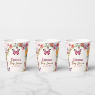 Vasos De Papel Mariposas rosadas Jardín floral Baby Shower