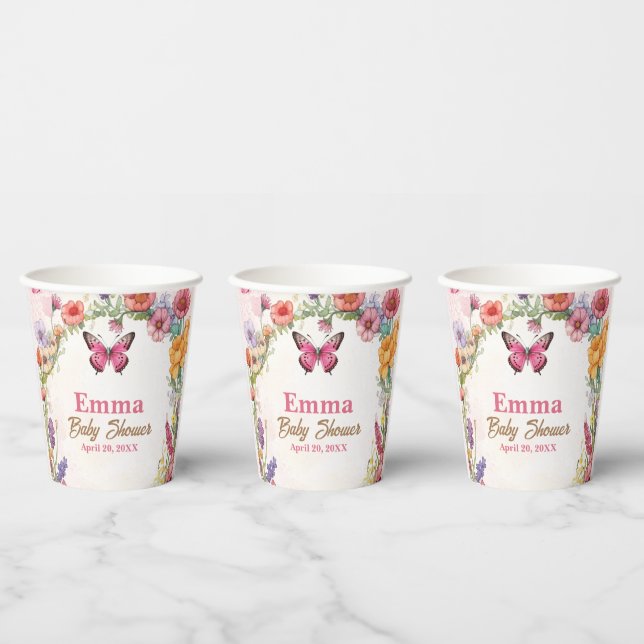 Vasos De Papel Mariposas rosadas Jardín floral Baby Shower (Multi)
