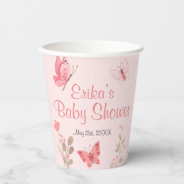 Vasos De Papel Mariposas rosas y flores Baby Shower rosa suave