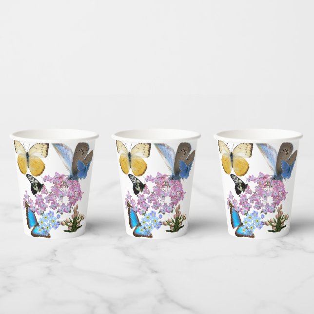 Vasos De Papel Mariposas y flores (Multi)