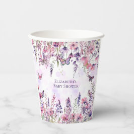 Vasos De Papel Mariposas y flores silvestres púrpuras suntuosas