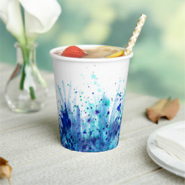Vasos De Papel Mariscos azules salpicados de acuarela arte cuchar