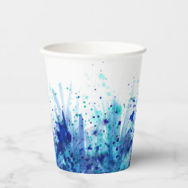 Vasos De Papel Mariscos azules salpicados de acuarela arte cuchar