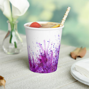 Vasos De Papel Mariscos de malva salpicados de agua acuarela de b