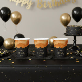 Vasos De Papel Mármol de Acuarela Glitter Dorado Naranja Quemado