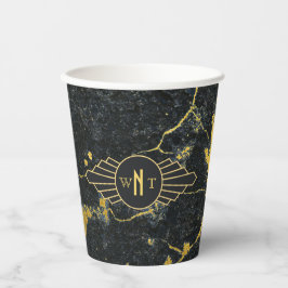Vasos De Papel Mármol de oro negro tres letras Monograma Art Deco