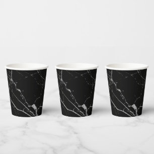 Vasos De Papel Mármol de vena negra y plateada