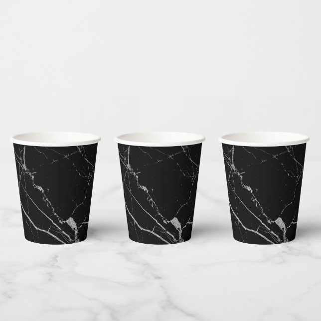 Vasos De Papel Mármol de vena negra y plateada (Multi)
