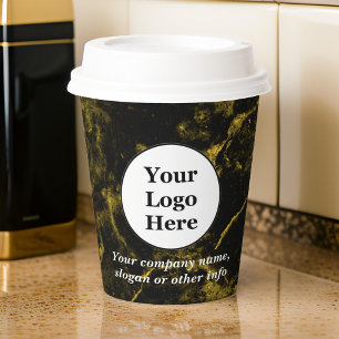 Vasos De Papel Mármol negro y dorado