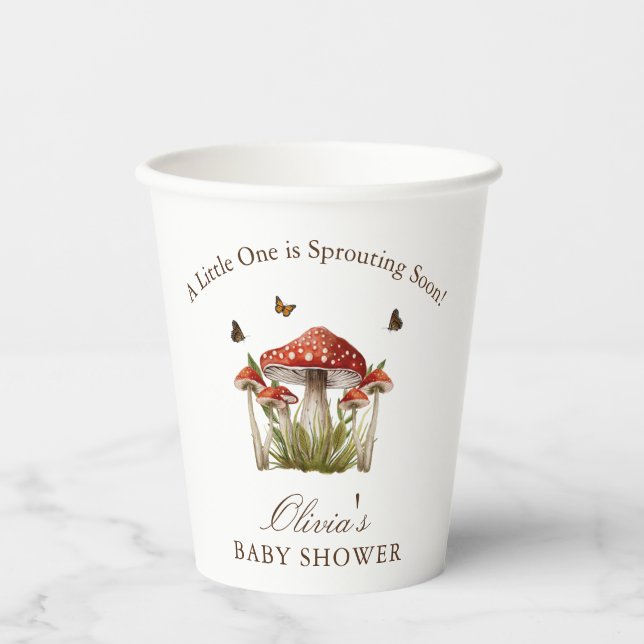Vasos De Papel Maroon Mushroom Butterfly Theme Baby Shower (Anverso)