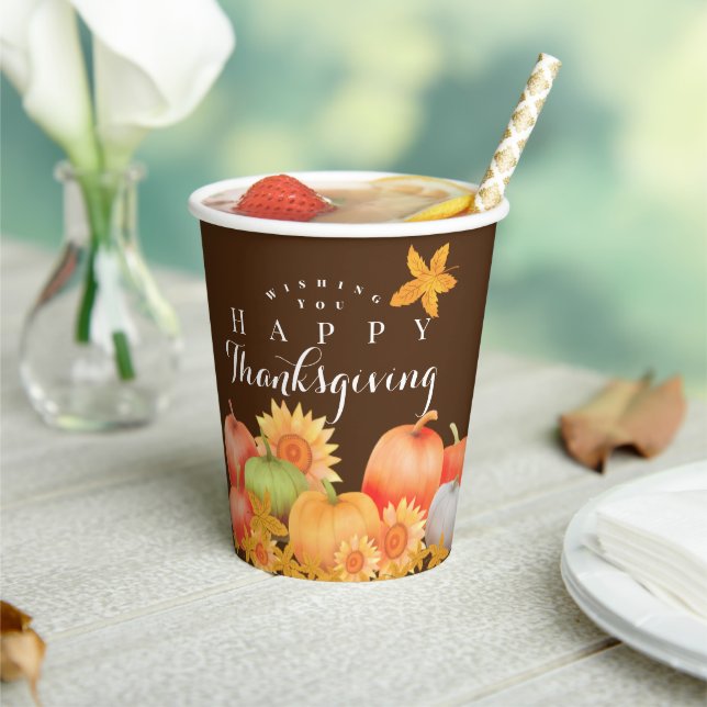 Vasos De Papel Marrón de Acción de Gracias de Otoño (in situ)