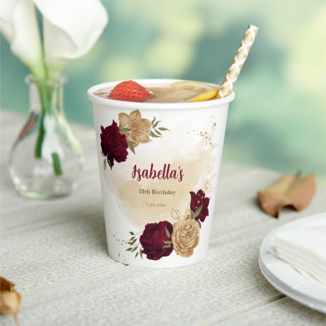 Vasos De Papel Marrón verde beige dorado botánico  (in situ)