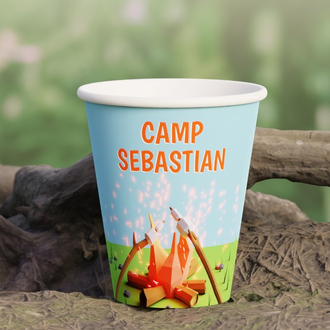 Vasos De Papel Marshmallow Campfire Aventura al aire libre Cumple (Marshmallows Campfire Outdoors Adventure Birthday Paper Cups)