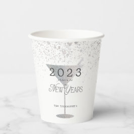 Vasos De Papel Martini Silver Purpurina blanco de Año Nuevo