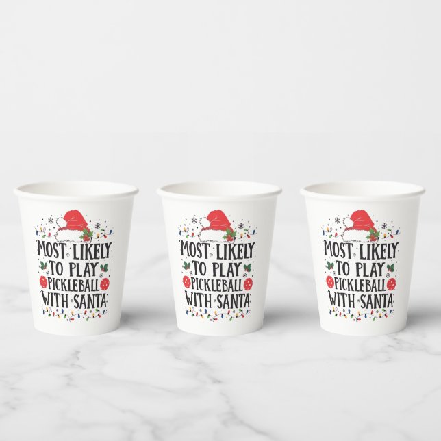 Vasos De Papel Más Propenso a Jugar Pickleball con Santa  (Multi)