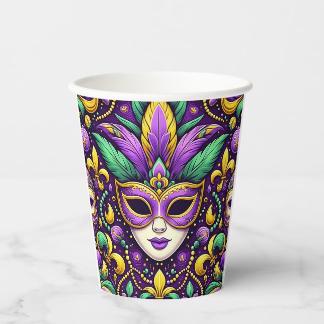 Vasos De Papel Máscara/cuentas de Mardi Gras/fleur de lis (Anverso)