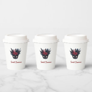 Vasos De Papel Máscara de plumas rojas Burgundy negra para ducha 