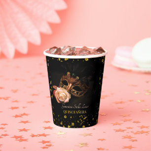 Vasos De Papel Mascarada elegante y rosa blanco