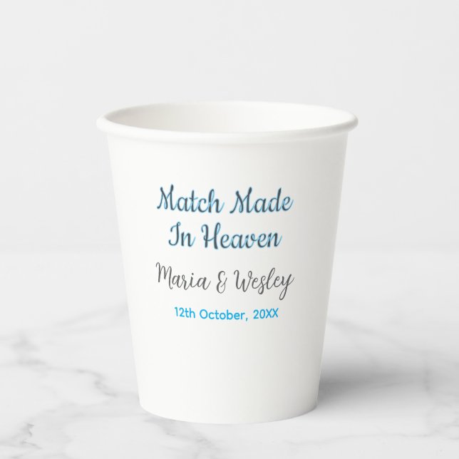 Vasos De Papel Match made in heaven blue black couple name date (Anverso)