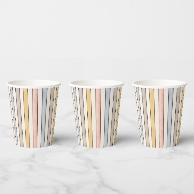 Vasos De Papel Matching, Subdued Pink, Yellow and Blue Stripes (Multi)