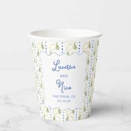 Vasos De Papel Matrimonio personalizado Amalfi azul y amarillo li