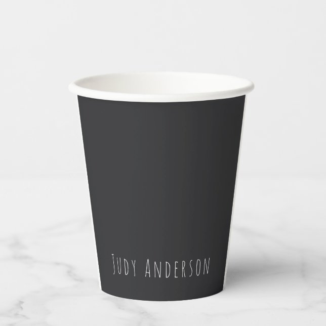 Vasos De Papel Matte Black Professional Plain Modern Elegant Name (Anverso)