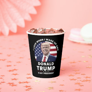 Vasos De Papel Me encanta cuando despierto y Donald Trump, mi pre