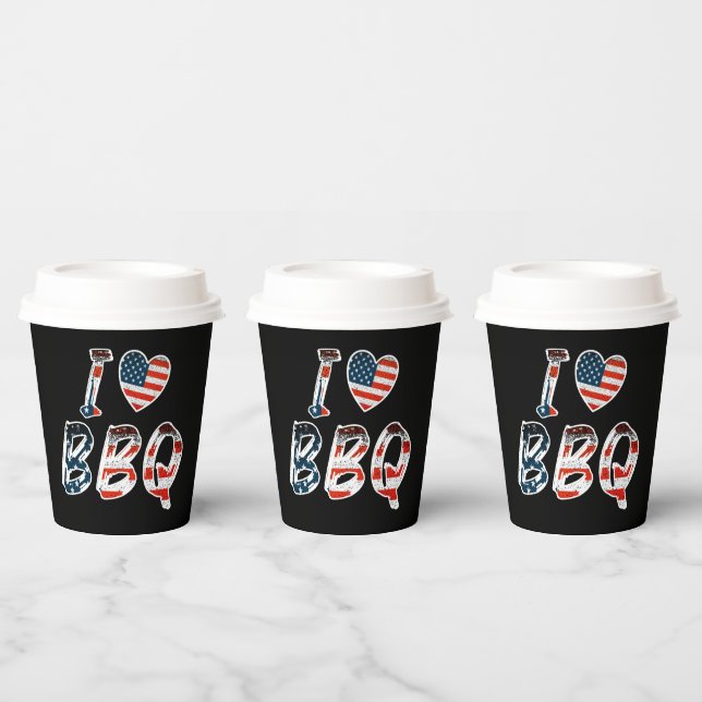 Vasos De Papel Me encanta la barbacoa, patriota estadounidense (Multi)