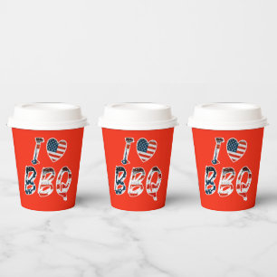 Vasos De Papel Me encanta la barbacoa, patriota estadounidense