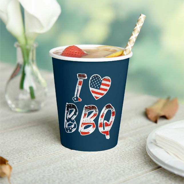 Vasos De Papel Me encanta la barbacoa, patriota estadounidense (in situ)