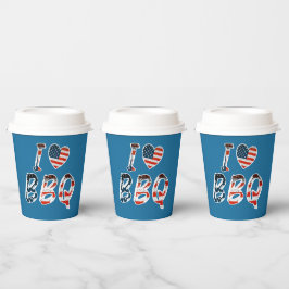 Vasos De Papel Me encanta la barbacoa, patriota estadounidense