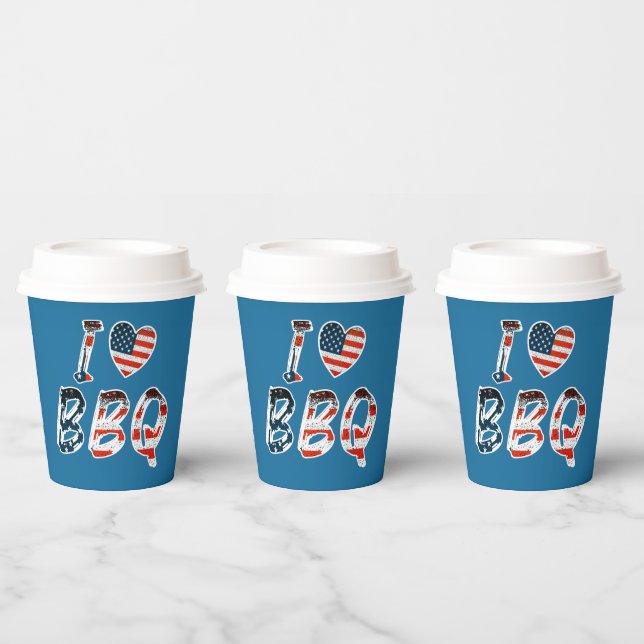 Vasos De Papel Me encanta la barbacoa, patriota estadounidense (Multi)